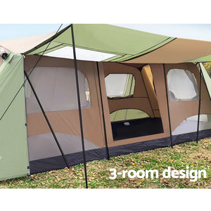 Camping Tent | Instant Up | 10 Person Family Outdoor Hiking Tent with 3 Rooms