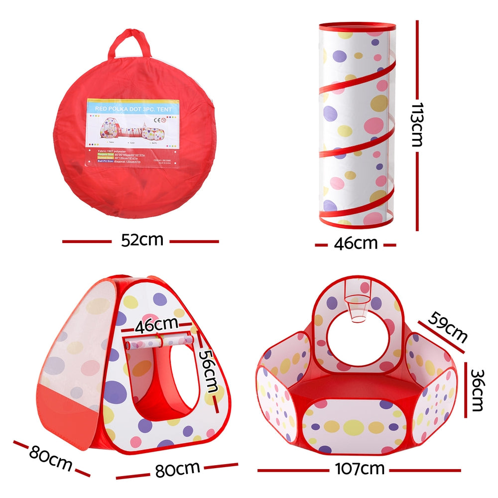Play Tent | Pop Up Teepee Playhouse | Ball Pit Tunnel | Basketball Hoop | Red
