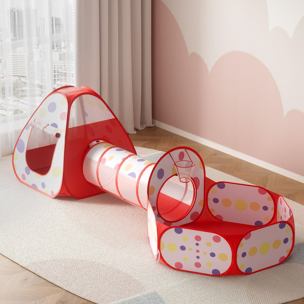 Play Tent | Pop Up Teepee Playhouse | Ball Pit Tunnel | Basketball Hoop | Red