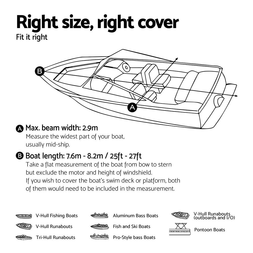 Seamanship Boat Cover | 25-27ft Trailerable Jumbo | Marine 600D Heavy-Duty | Black