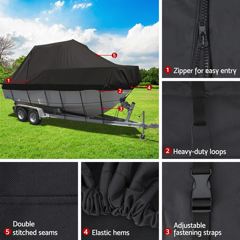 Seamanship Boat Cover | 25-27ft Trailerable Jumbo | Marine 600D Heavy-Duty | Black