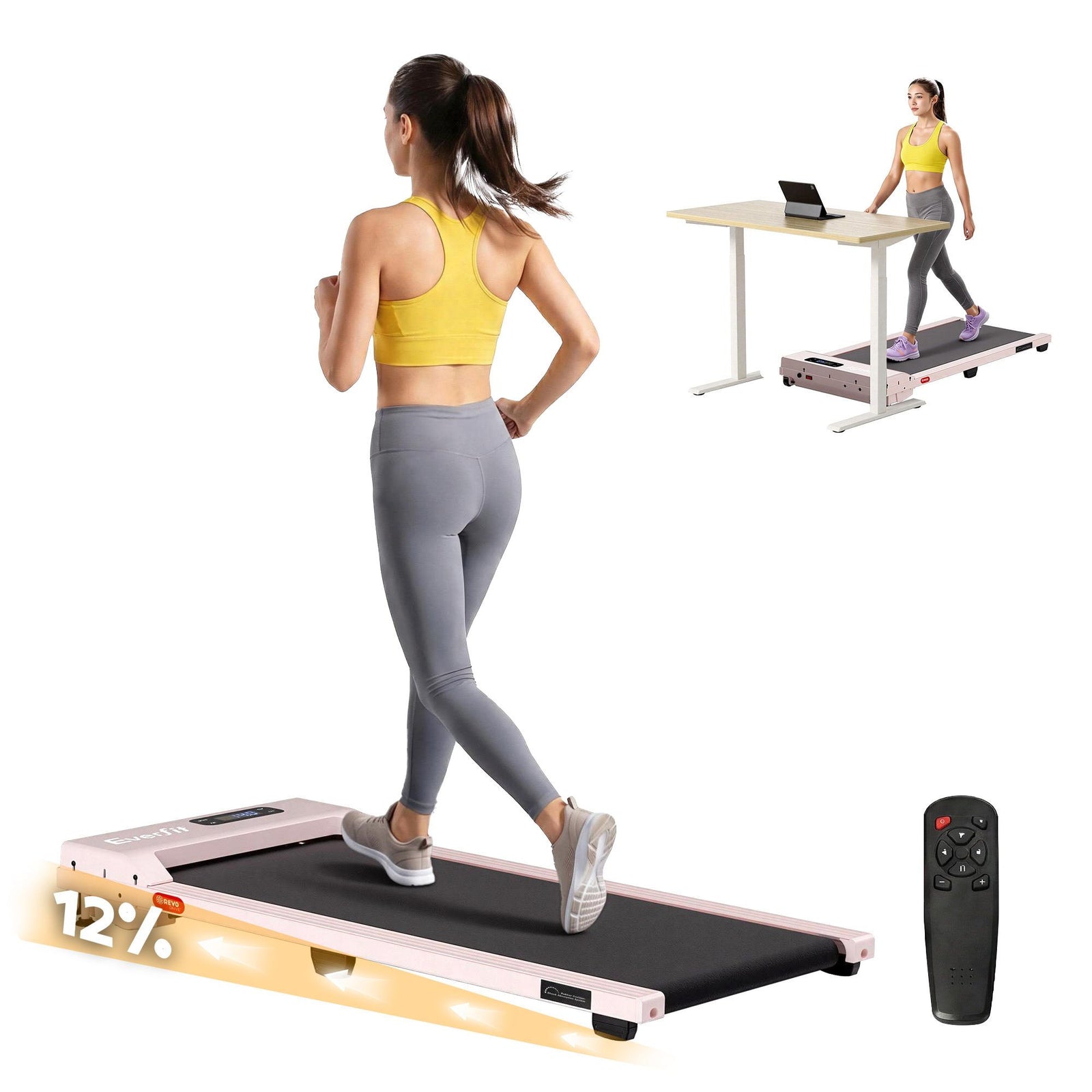 Walking Pad Treadmill | 3-In-1 Under Desk Treadmill with 12% Incline | Pink