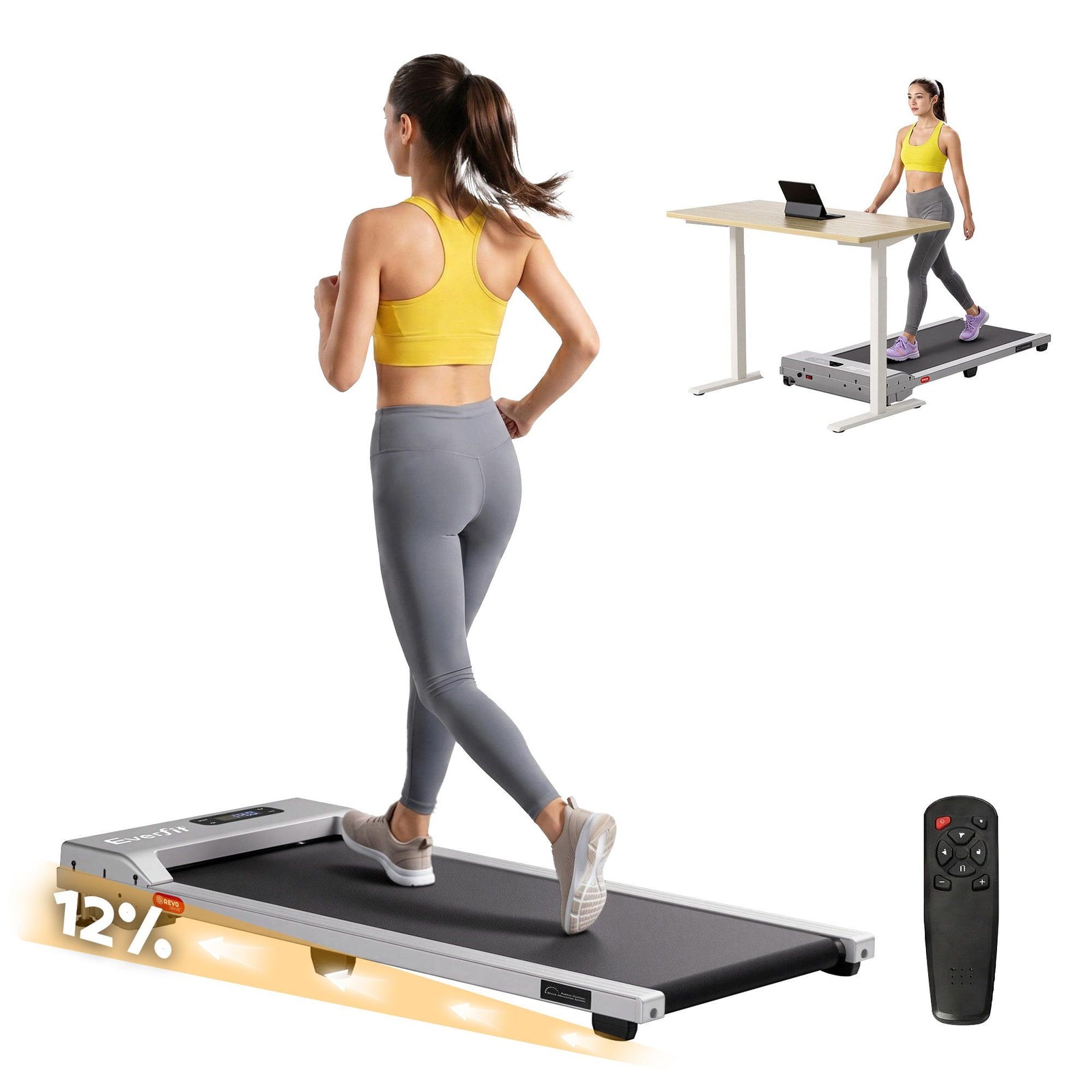 Walking Pad Treadmill | 3-In-1 Under Desk Treadmill with 12% Incline | Silver