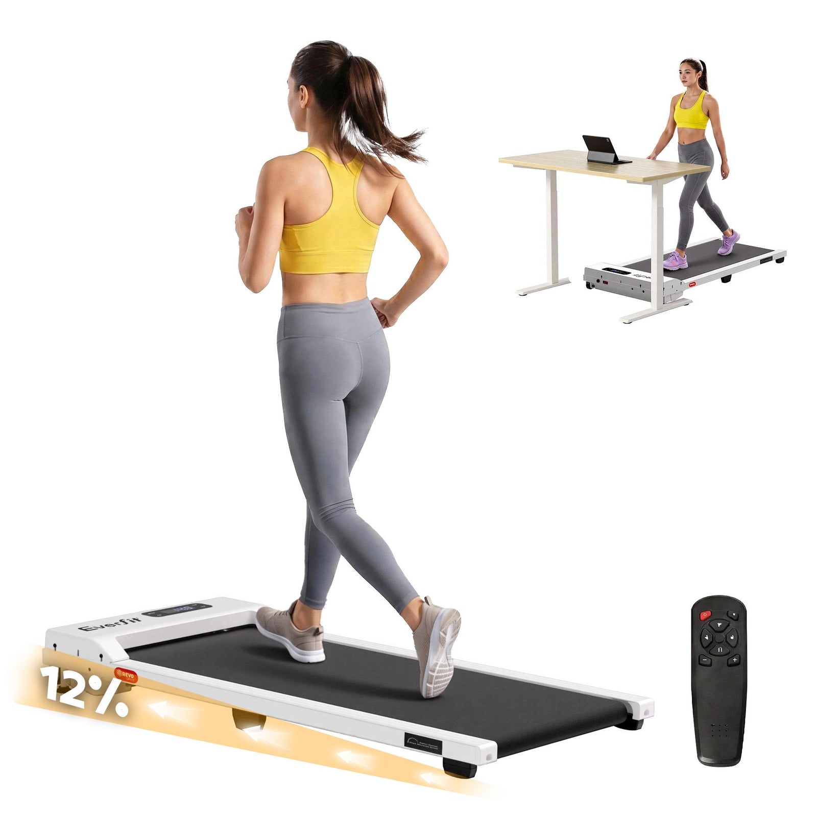 Walking Pad Treadmill | 3-In-1 Under Desk Treadmill with 12% Incline | White