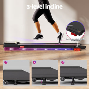 Treadmill Walking Pad 380mm | Electric Incline Under Desk Home Gym | Black | Compact Fitness Equipment