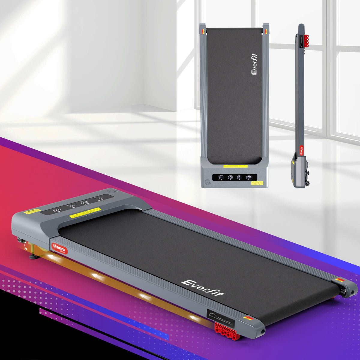 Treadmill Walking Pad 380mm | Electric Incline Under Desk Home Gym | Grey | Compact Fitness Equipment