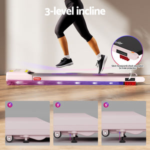 Treadmill Walking Pad 380mm | Electric Incline Under Desk Home Gym | Pink | Compact Fitness Equipment