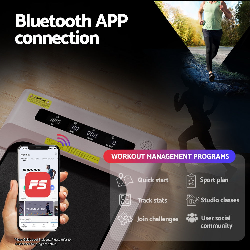 Treadmill Walking Pad 380mm | Electric Incline Under Desk Home Gym | Pink | Compact Fitness Equipment