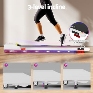 Treadmill Walking Pad 380mm | Electric Incline Under Desk Home Gym | White | Compact Fitness Equipment