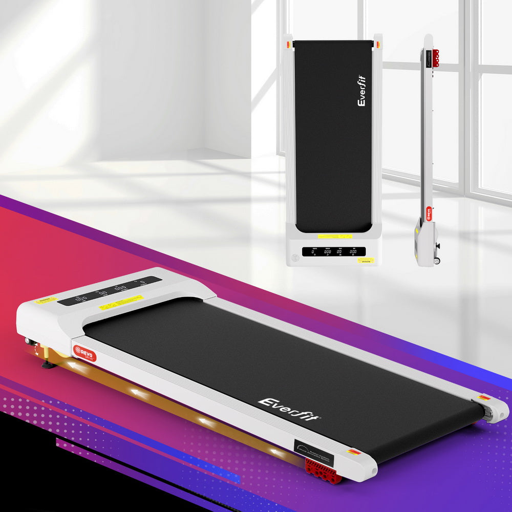 Treadmill Walking Pad 380mm | Electric Incline Under Desk Home Gym | White | Compact Fitness Equipment