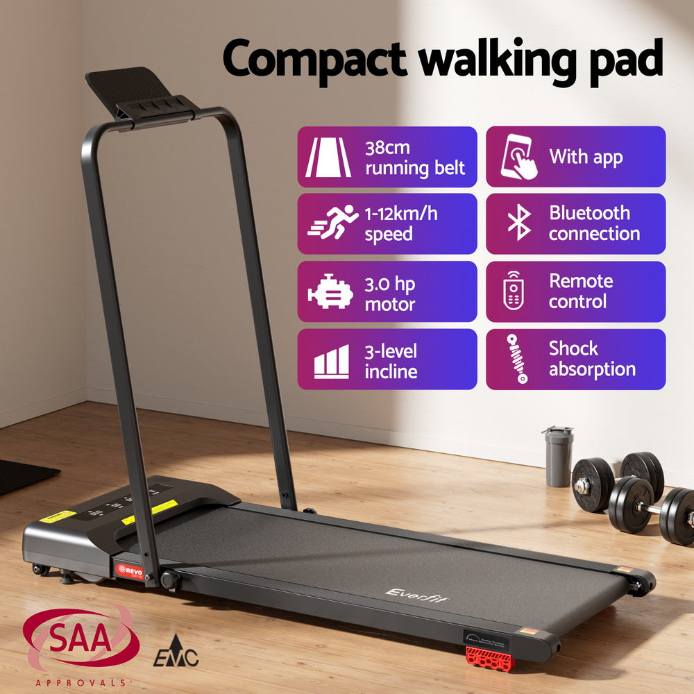 Treadmill Walking Pad 380mm | Electric Incline Under Desk | Fitness Equipment | Black