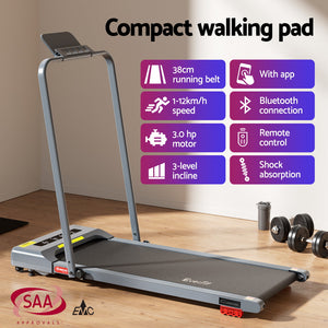 Treadmill Walking Pad 380mm | Electric Incline Under Desk Treadmill | Grey | Home Gym Fitness Equipment
