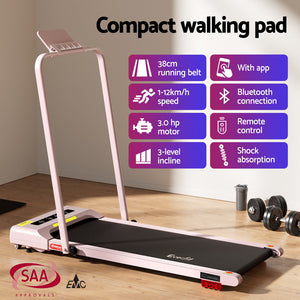 Treadmill Walking Pad 380mm | Electric Incline Under Desk | Fitness Equipment | Pink