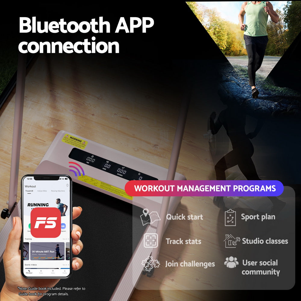 Treadmill Walking Pad 380mm | Electric Incline Under Desk | Fitness Equipment | Pink