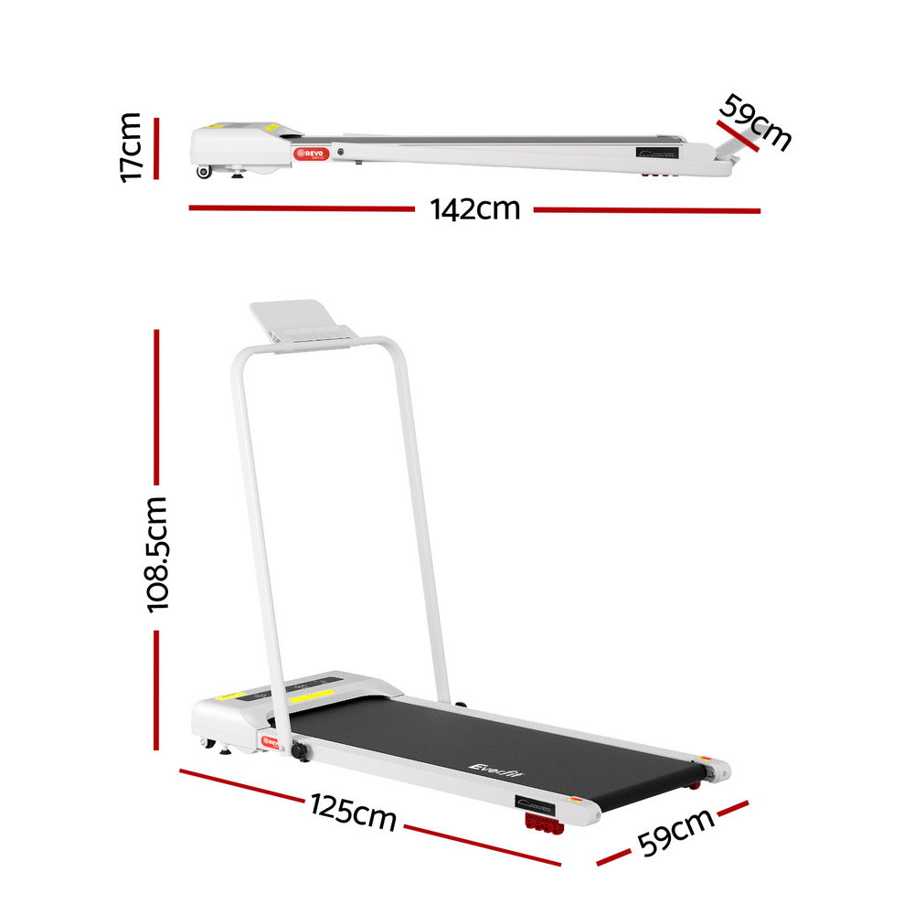 Treadmill Walking Pad 380mm | Electric Incline Under Desk | Fitness Equipment | White