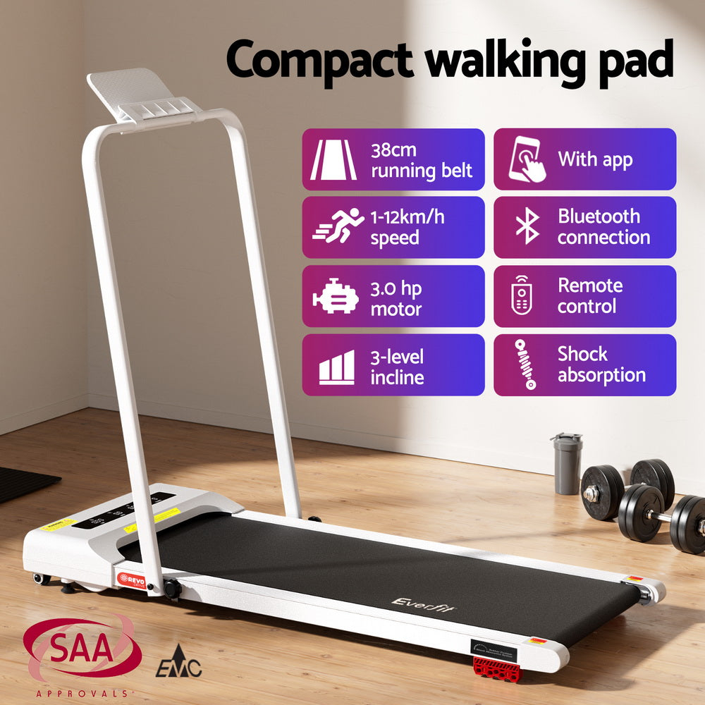 Treadmill Walking Pad 380mm | Electric Incline Under Desk | Fitness Equipment | White