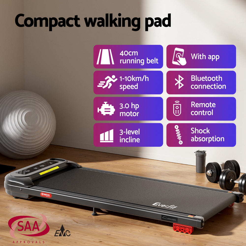 Treadmill Walking Pad | Electric Incline Under Desk Home Gym Treadmill | Black | Compact Fitness Equipment
