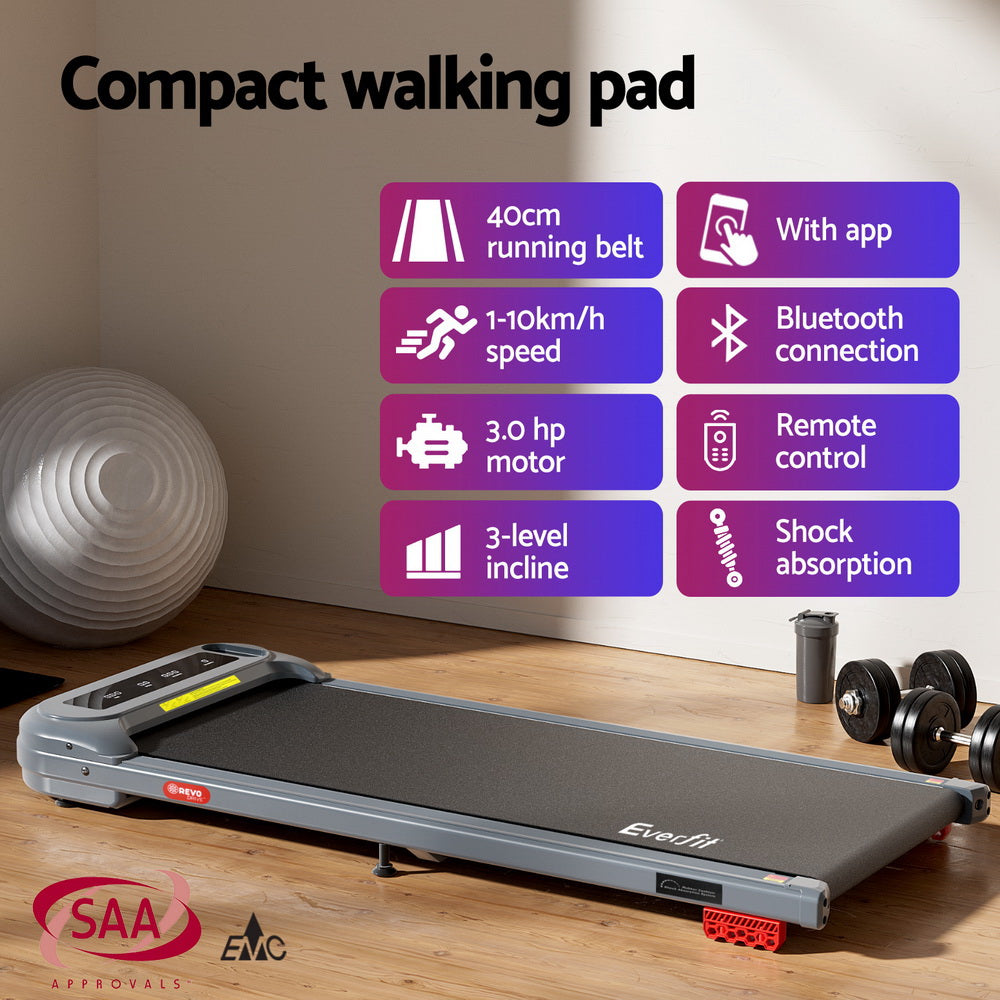 Treadmill Walking Pad | Electric Incline Under Desk Home Gym Treadmill | Grey | Compact Fitness Equipment