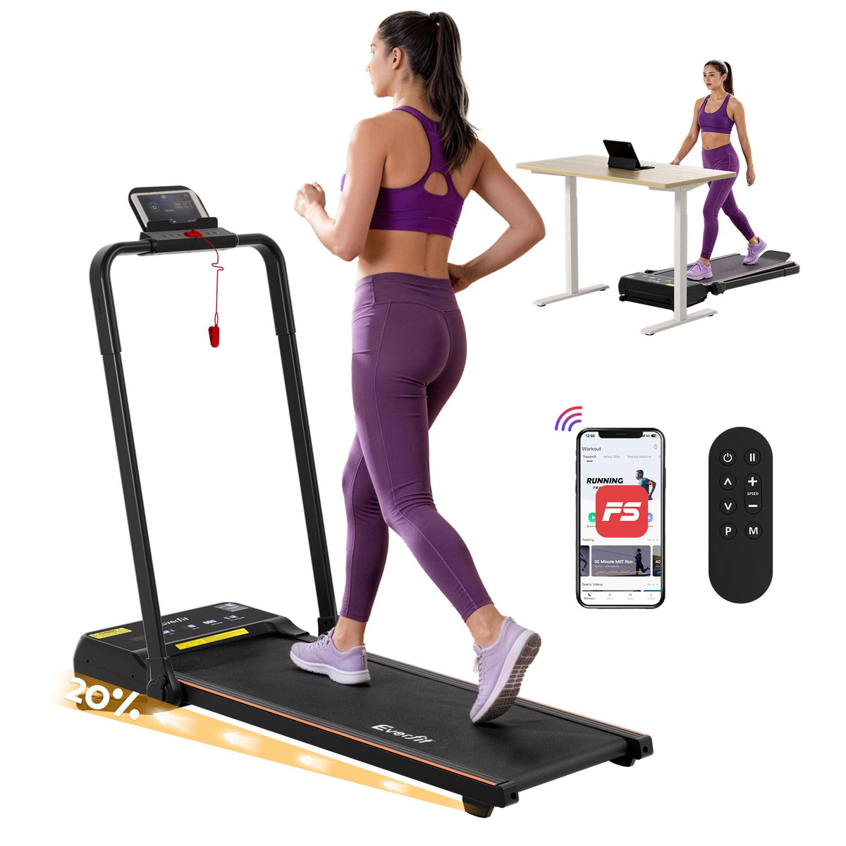 3-in-1 Walking Pad Treadmill | 20% Auto Incline | Foldable Under Desk | Home Use