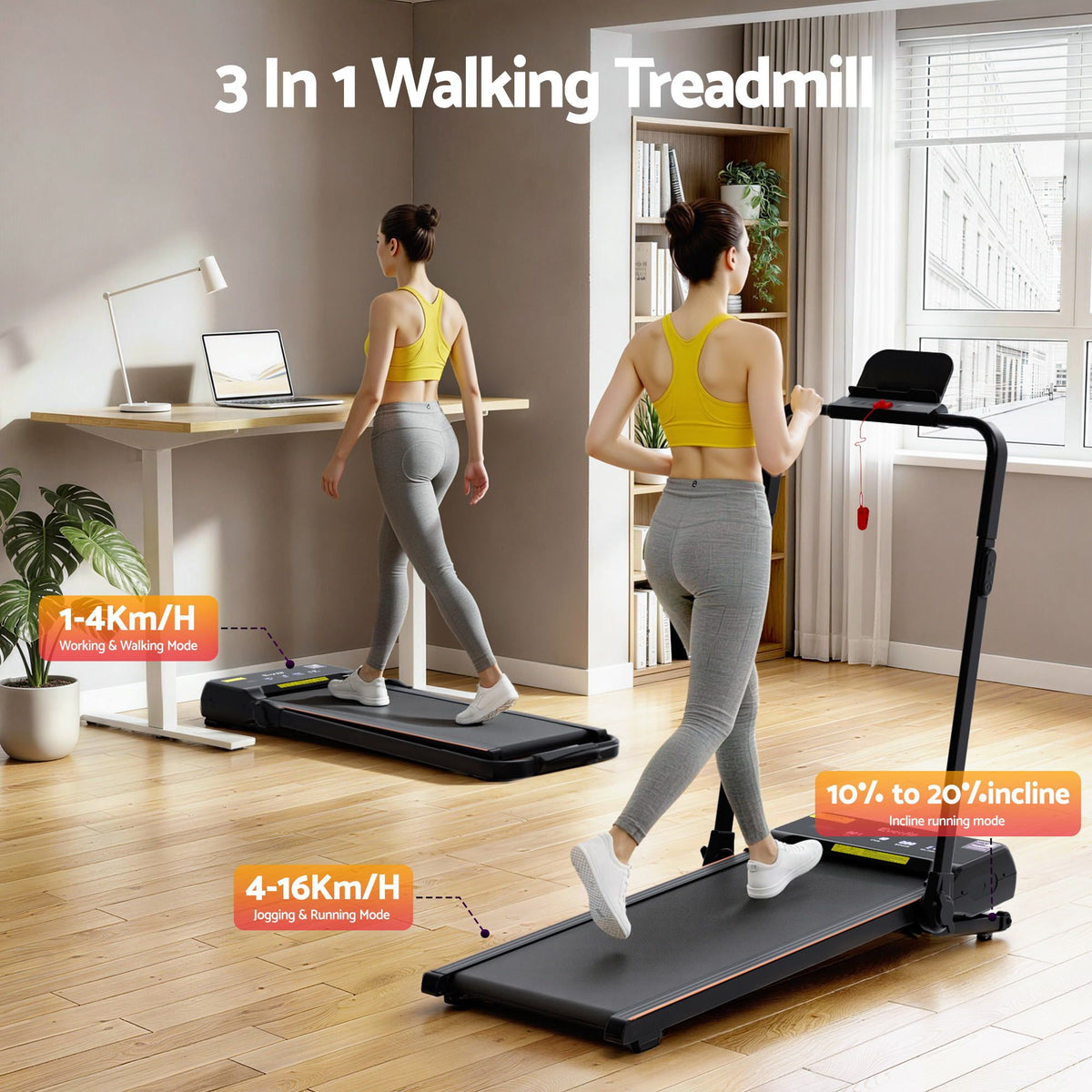 3-in-1 Walking Pad Treadmill | 20% Auto Incline | Foldable Under Desk | Home Use