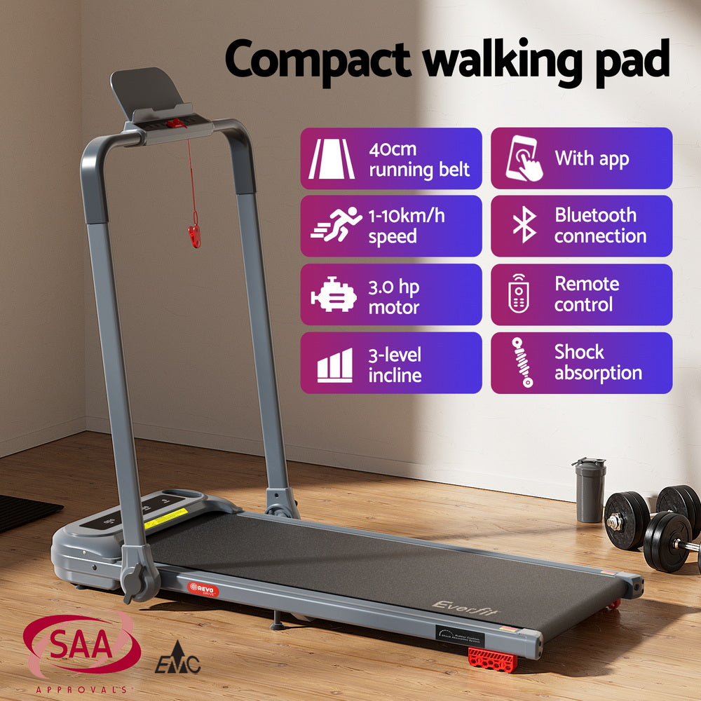 Treadmill Walking Pad | Electric Incline Foldable Home Gym Treadmill | Grey | Compact Fitness Equipment