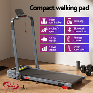 Treadmill Walking Pad | Electric Incline Foldable Home Gym Treadmill | Grey | Compact Fitness Equipment