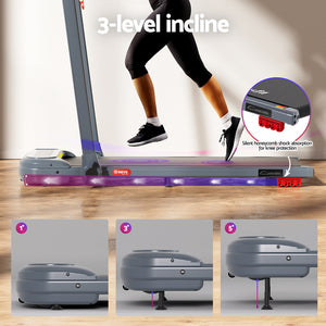 Treadmill Walking Pad | Electric Incline Foldable Home Gym Treadmill | Grey | Compact Fitness Equipment
