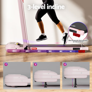 Treadmill Walking Pad | Electric Incline Foldable Home Gym Treadmill | Pink | Compact Fitness Equipment