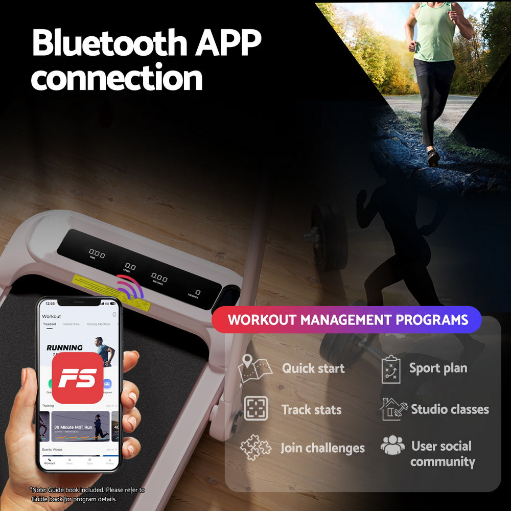 Treadmill Walking Pad | Electric Incline Foldable Home Gym Treadmill | Pink | Compact Fitness Equipment