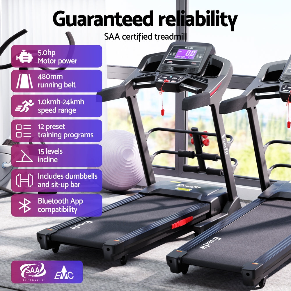Electric Treadmill 480mm | Home Gym Fitness Running Machine with Sit Up Bar | Foldable Design