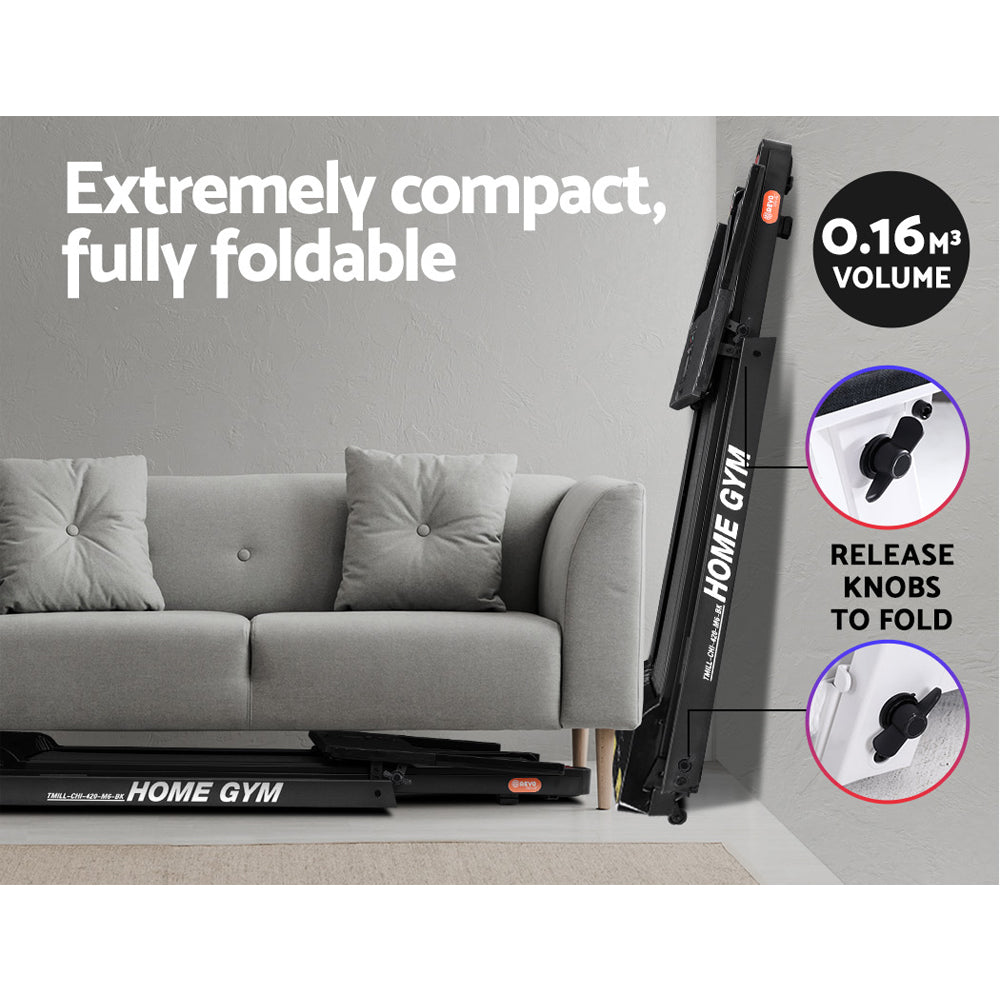 Everfit Treadmill Electric | Home Gym Fitness Exercise | Fully Foldable | 420mm | Black