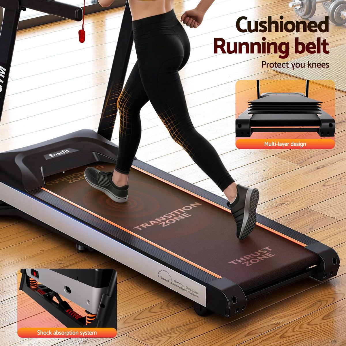 Everfit Treadmill Electric | Auto Incline | Home Gym Fitness Exercise Machine | 450mm