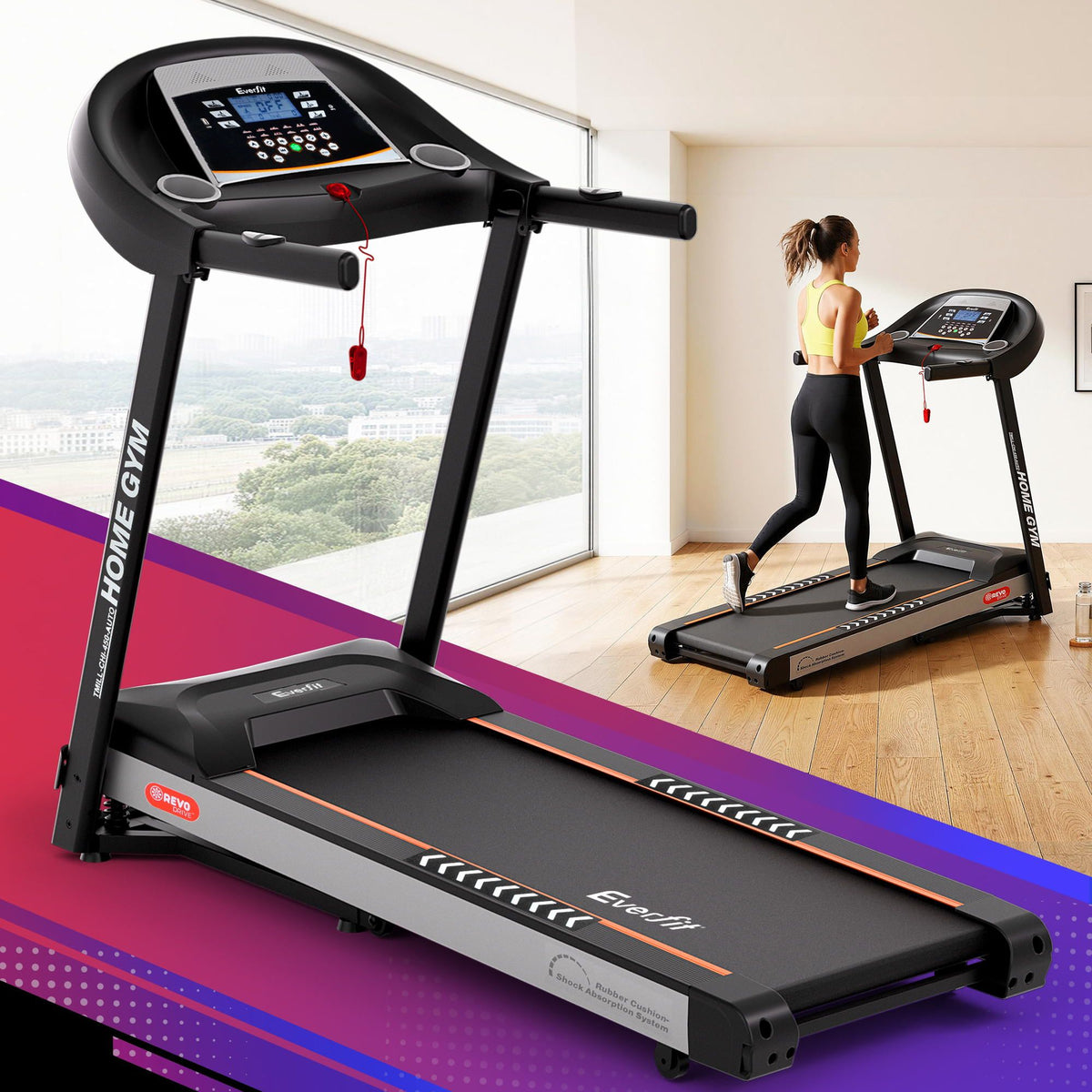 Everfit Treadmill Electric | Auto Incline | Home Gym Fitness Exercise Machine | 450mm