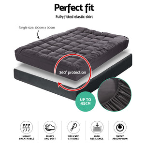 Giselle Bedding | Mattress Topper | Pillowtop Bamboo | Charcoal | Single