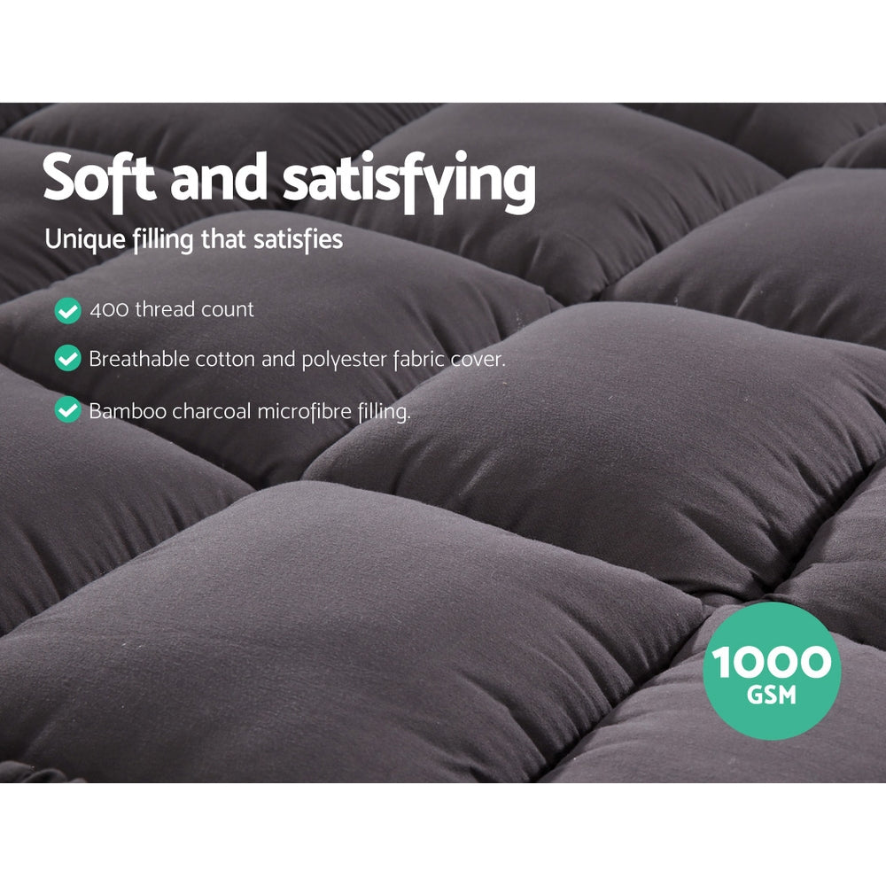 Giselle Bedding | Mattress Topper | Pillowtop Bamboo | Charcoal | Single