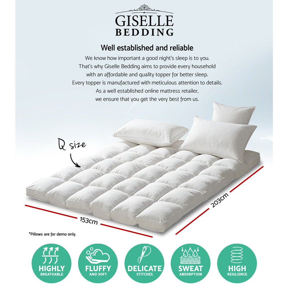 Giselle Bedding | Queen Mattress Topper | Pillowtop | 1000GSM Microfibre Filling Protector
