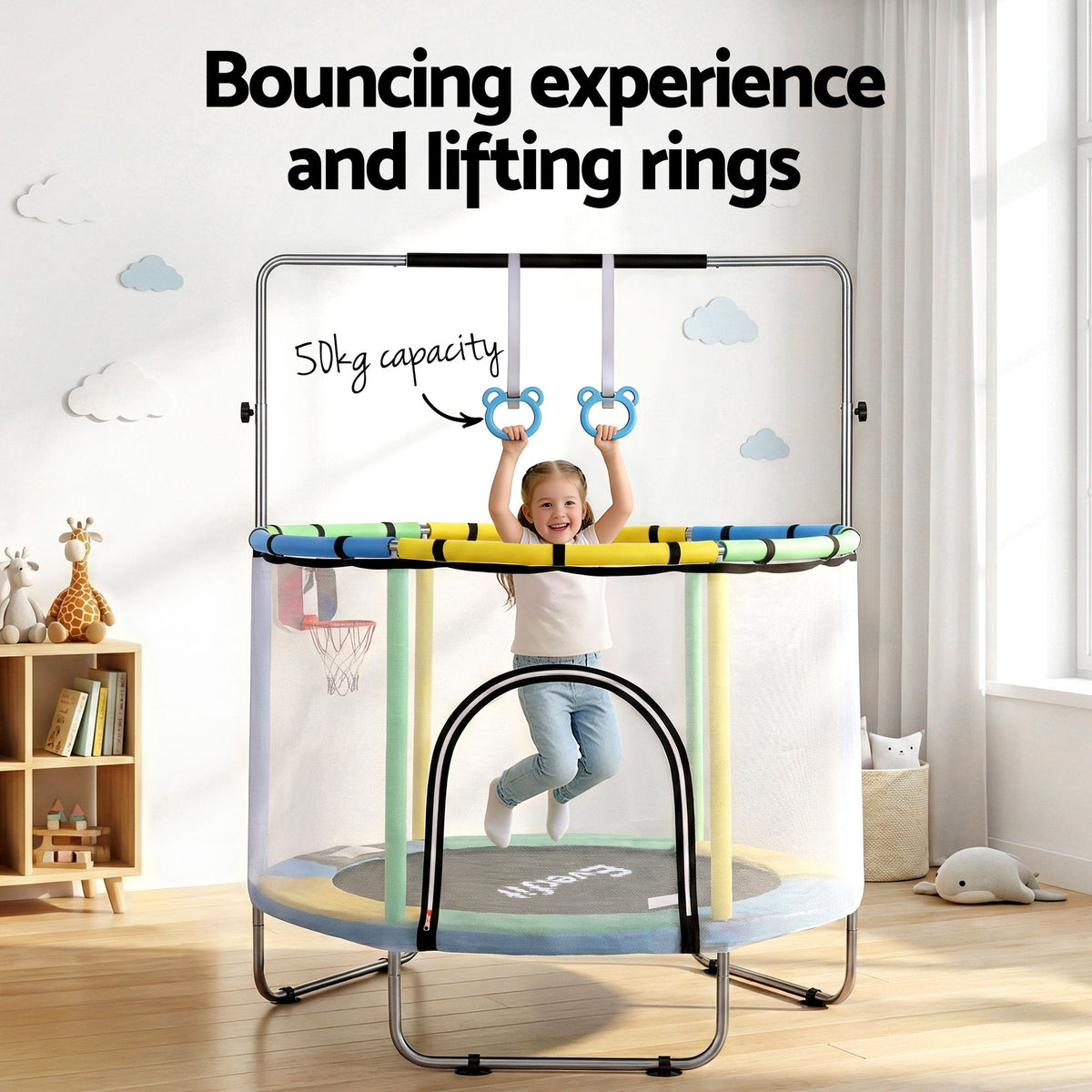 55 Inch Trampoline Rebounder | Kids | Basketball Hoop & Boxing Set