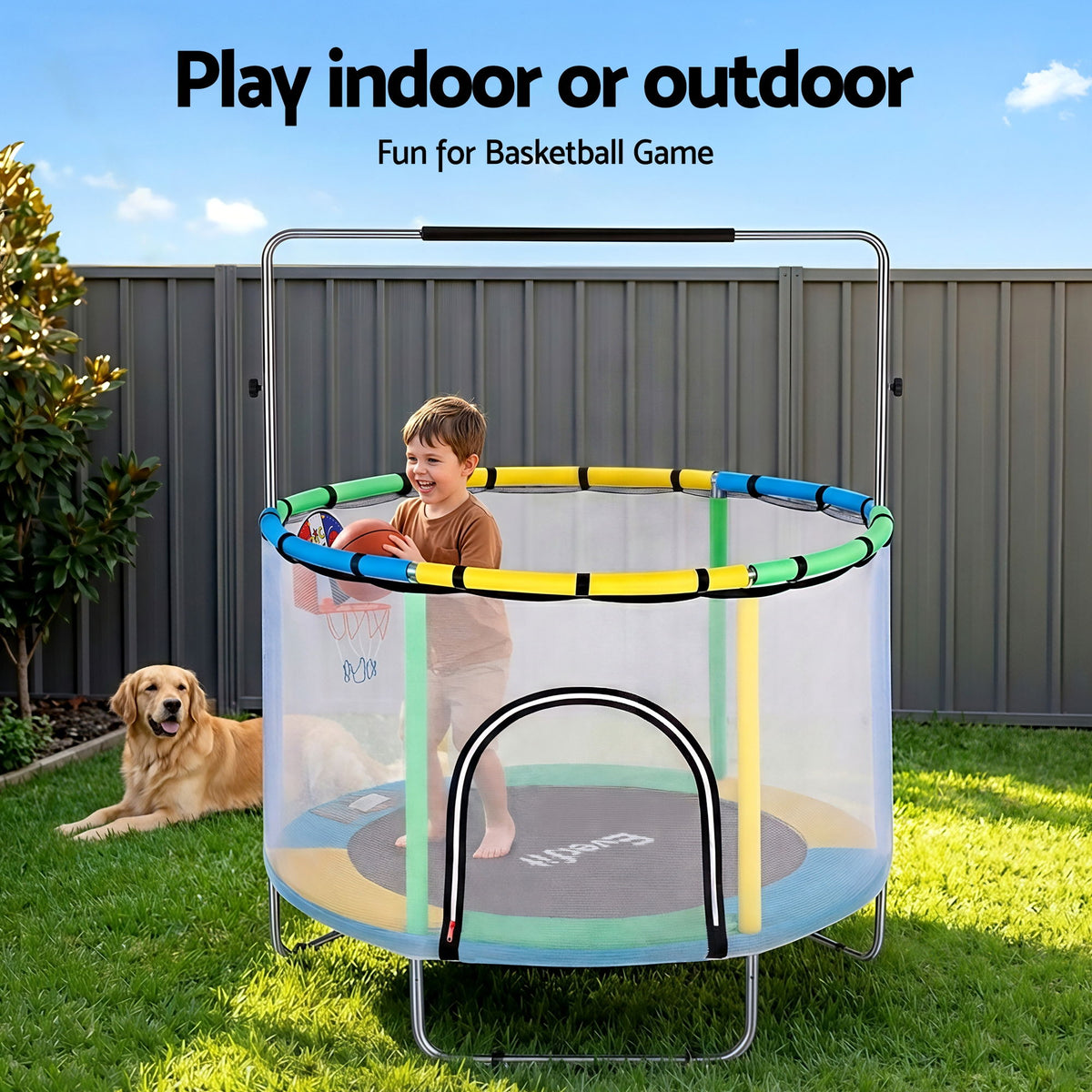 55 Inch Trampoline Rebounder | Kids | Basketball Hoop & Boxing Set