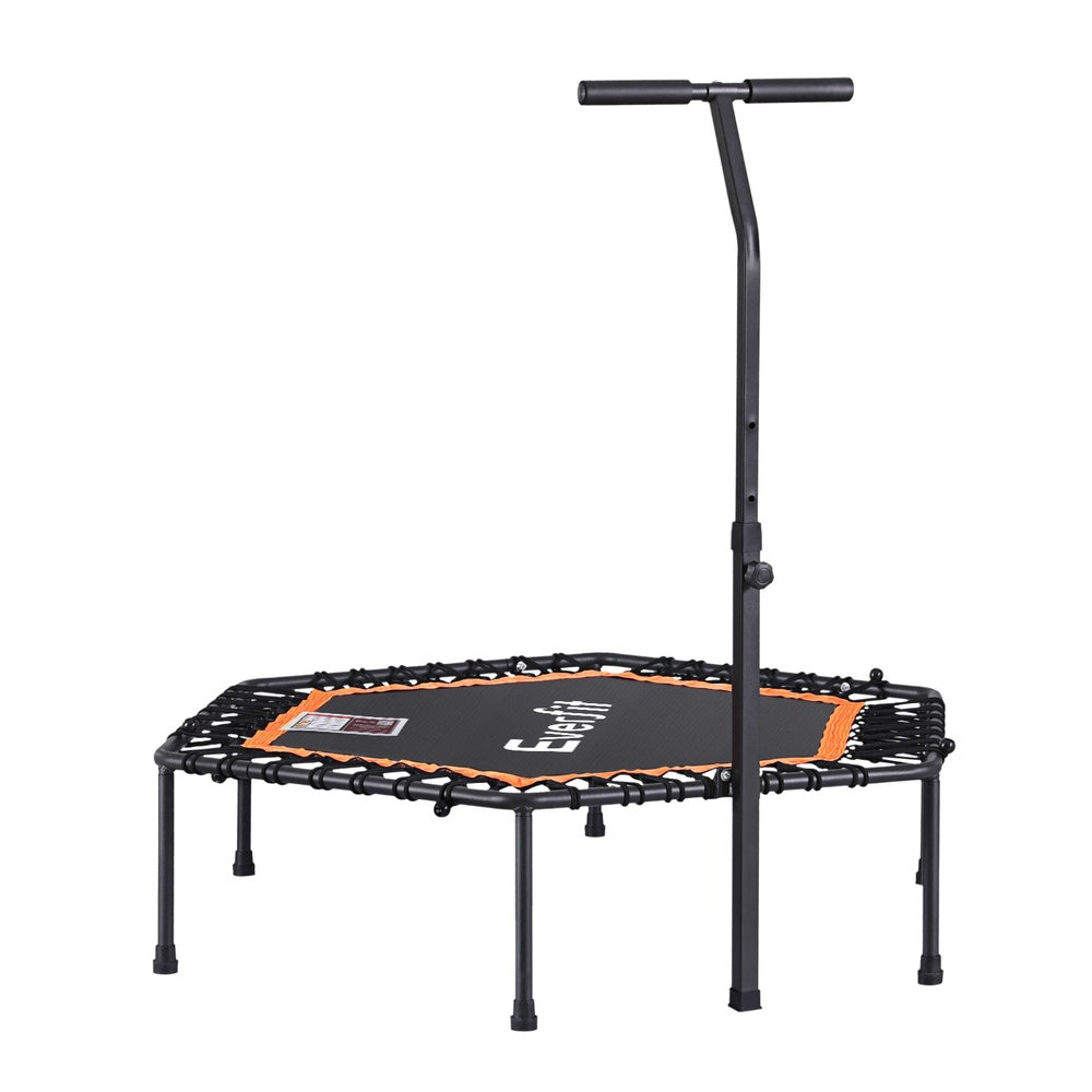 Everfit 51-Inch Hexagon Fitness Trampoline | Rebounder with Adjustable Handrail | Orange