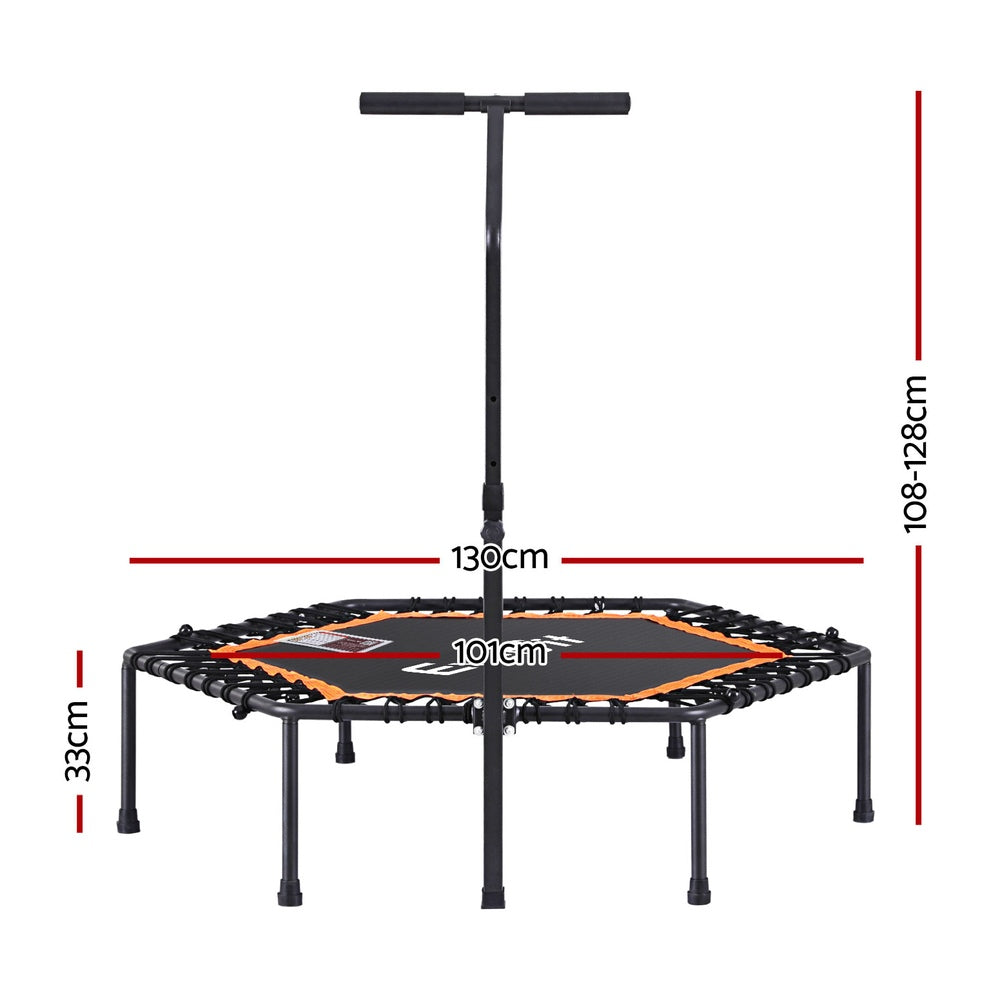 Everfit 51-Inch Hexagon Fitness Trampoline | Rebounder with Adjustable Handrail | Orange