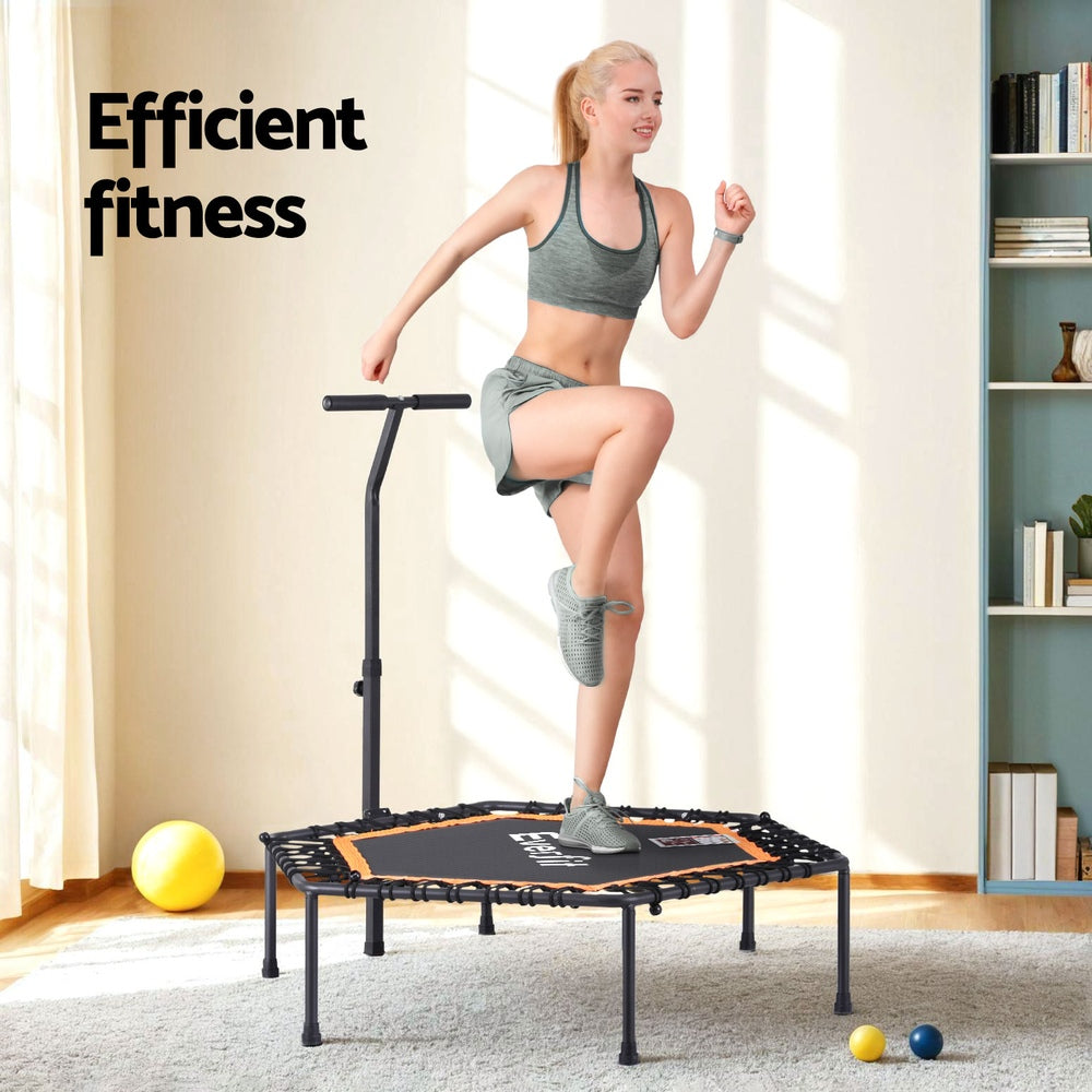 Everfit 51-Inch Hexagon Fitness Trampoline | Rebounder with Adjustable Handrail | Orange