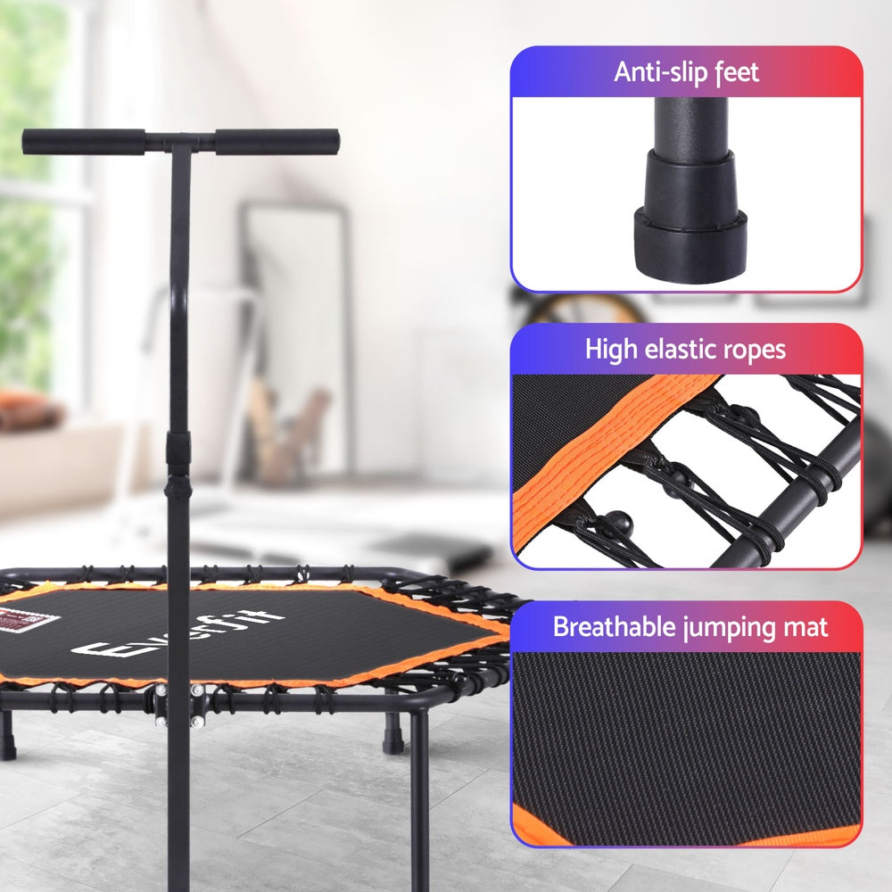 Everfit 51-Inch Hexagon Fitness Trampoline | Rebounder with Adjustable Handrail | Orange
