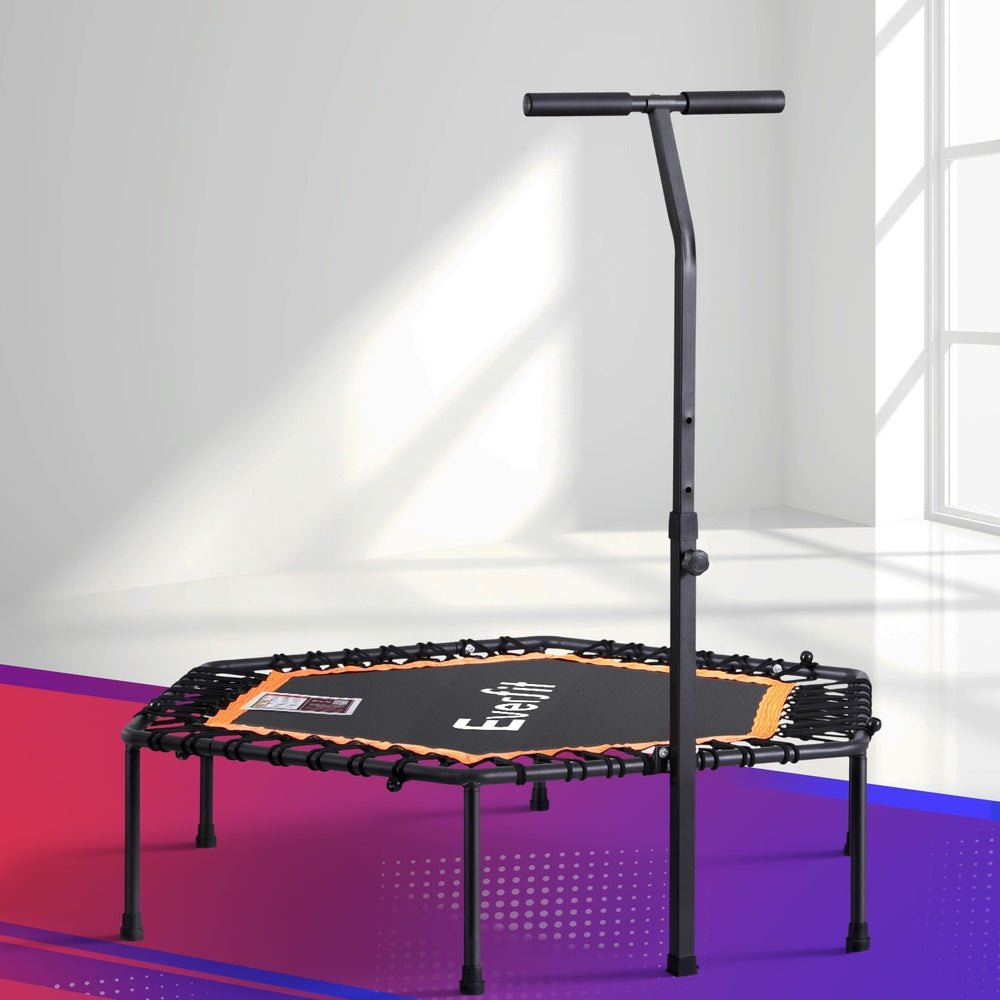 Everfit 51-Inch Hexagon Fitness Trampoline | Rebounder with Adjustable Handrail | Orange