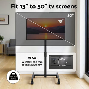 Mobile TV Stand | 13–50" | Adjustable Height | With Wheels