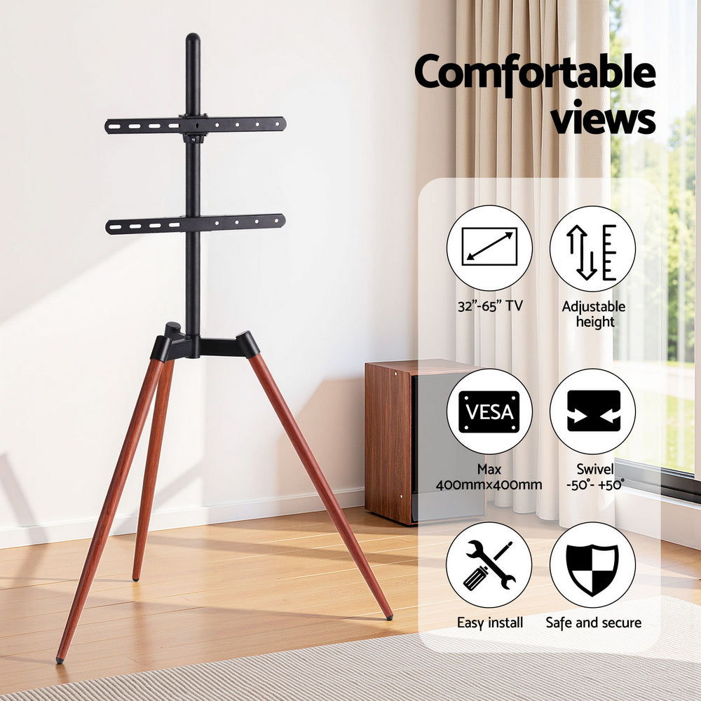Wooden Tripod TV Stand | 32–65" | Height Adjustable | Easel Style