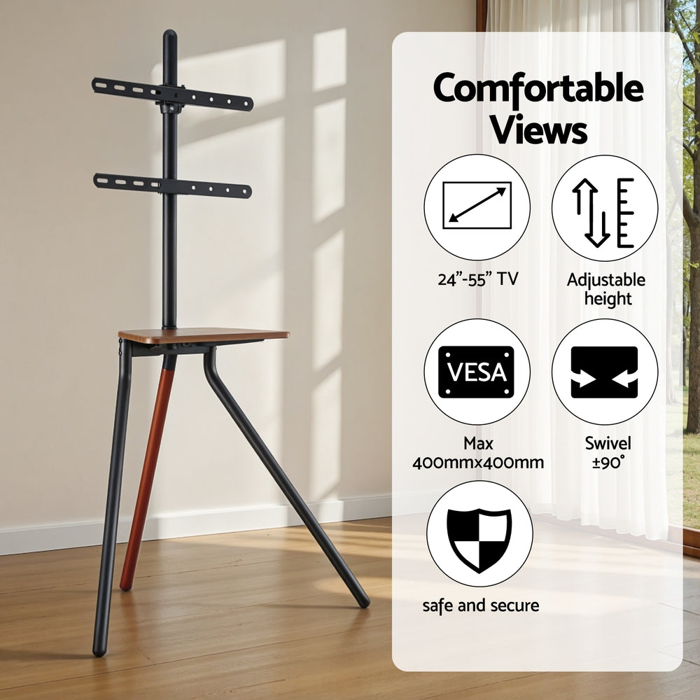 TV Stand | Wooden Tray | 24–55" Swivel Height Adjustable