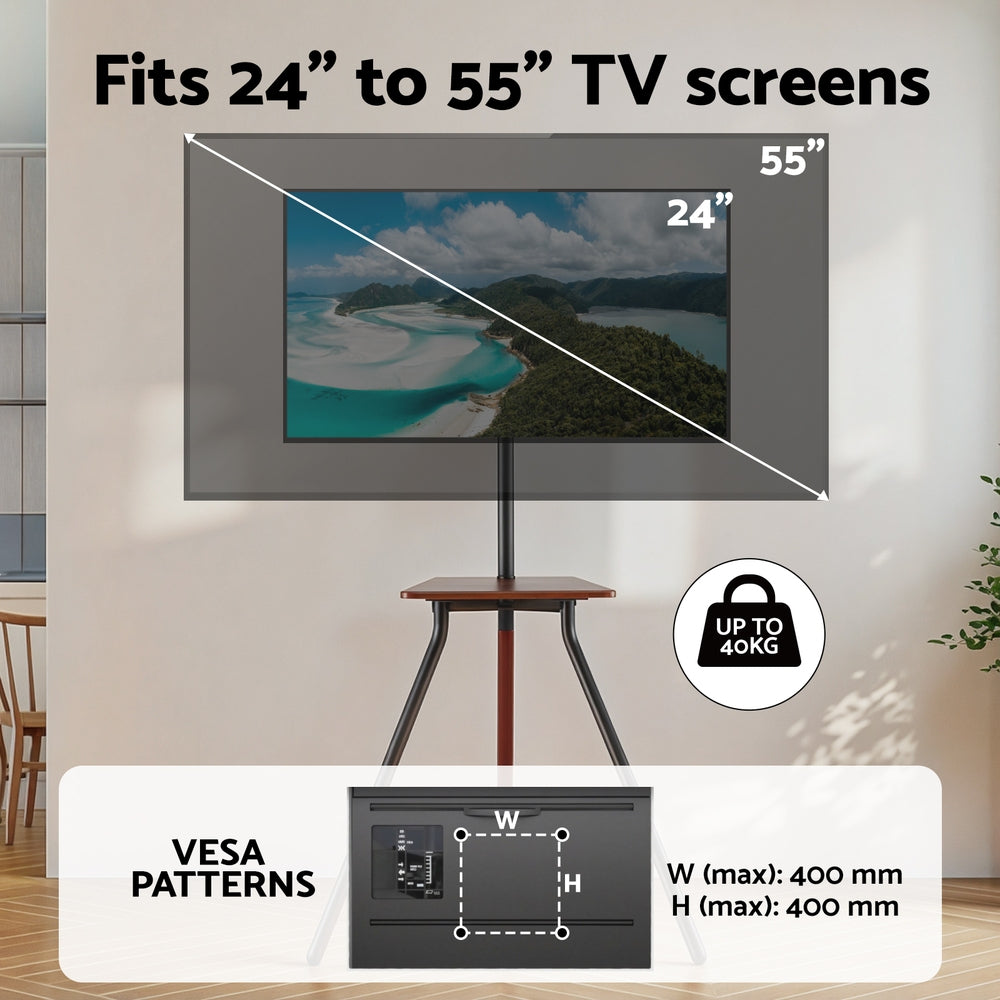 TV Stand | Wooden Tray | 24–55" Swivel Height Adjustable