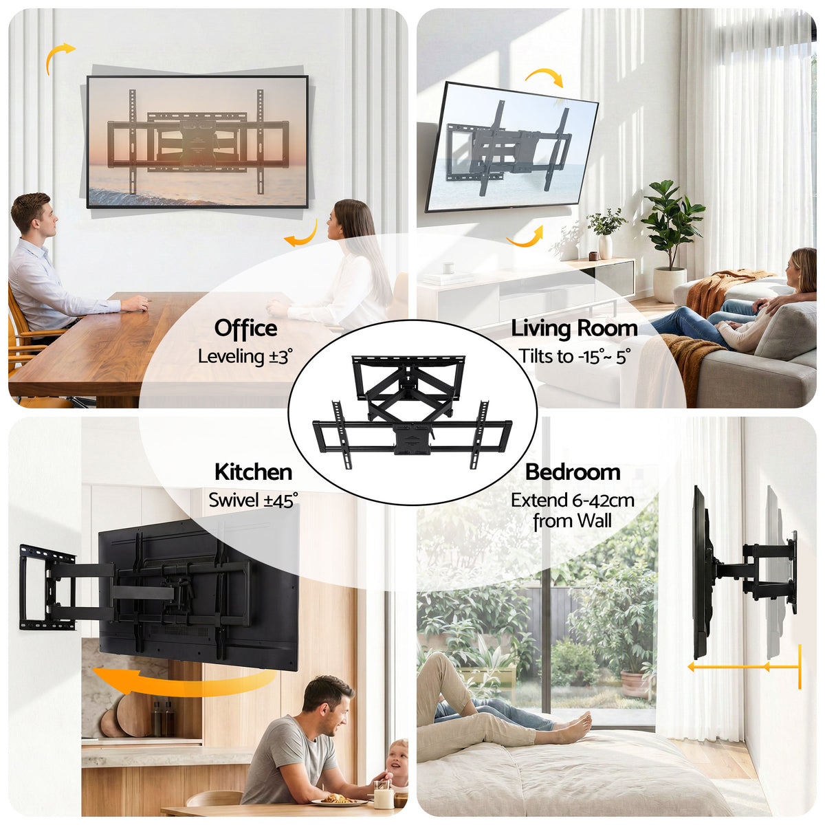 TV Wall Mount Bracket | 37–85 Inch TVs | Full Motion | Swivel Tilt Extendable