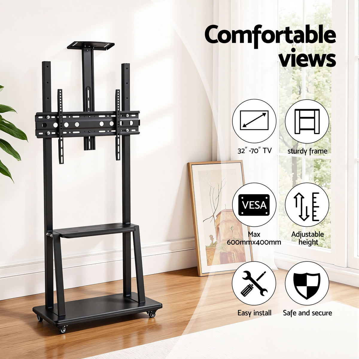 Rolling TV Stand | 32–70" | Universal | Height Adjustable | Wheels