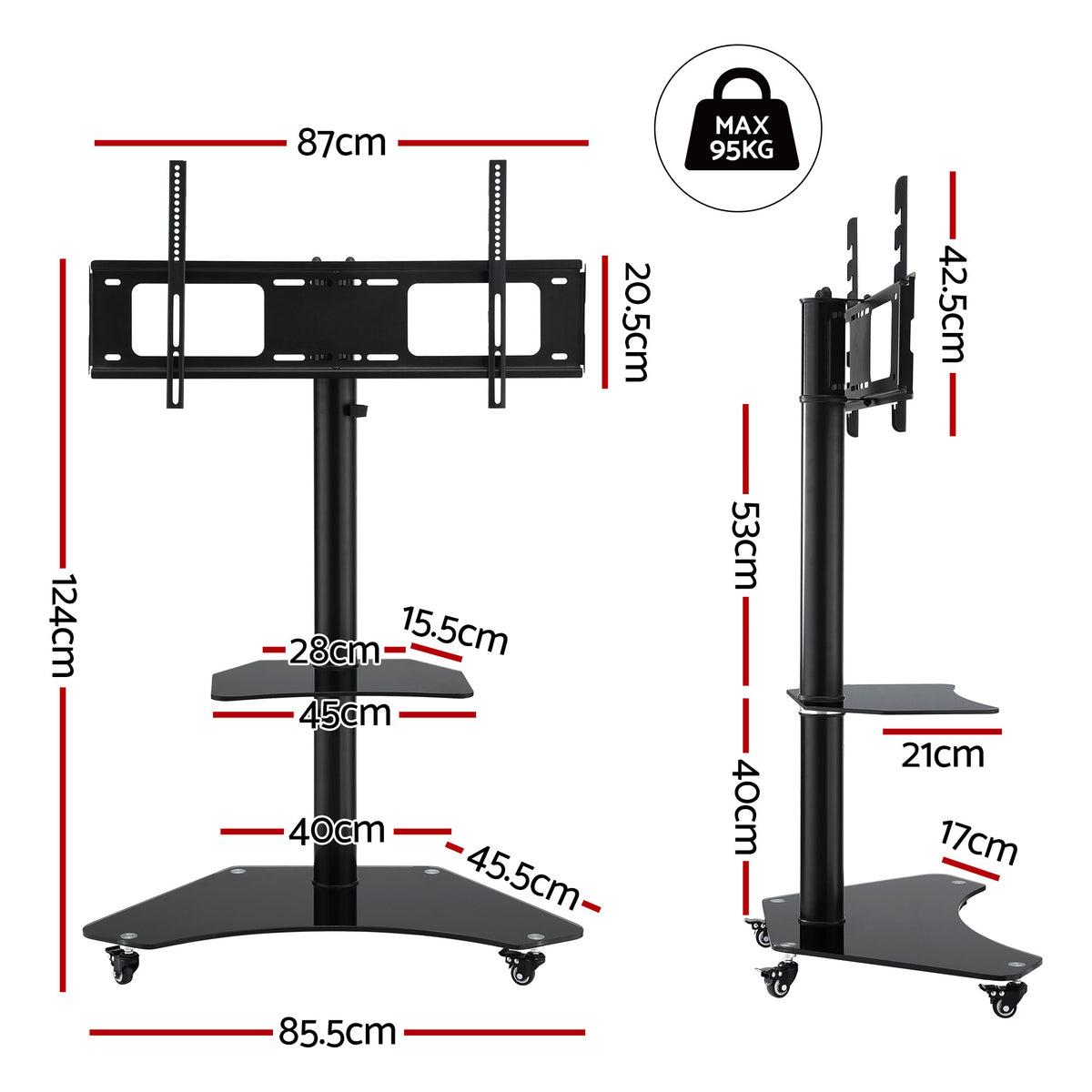 TV Stand Mount | 40-100" | Universal Bracket | Adjustable Height | Wheels
